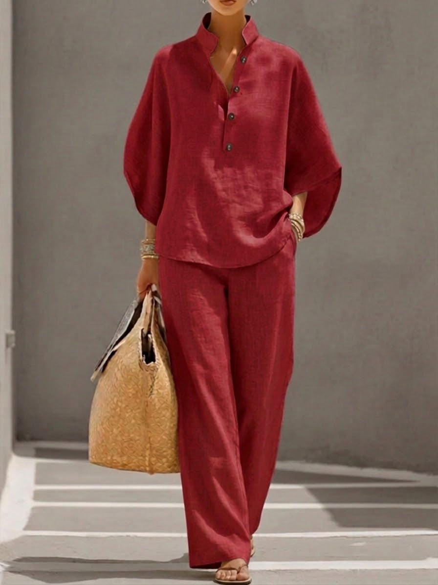 Women's Band Collar Loungewear Set