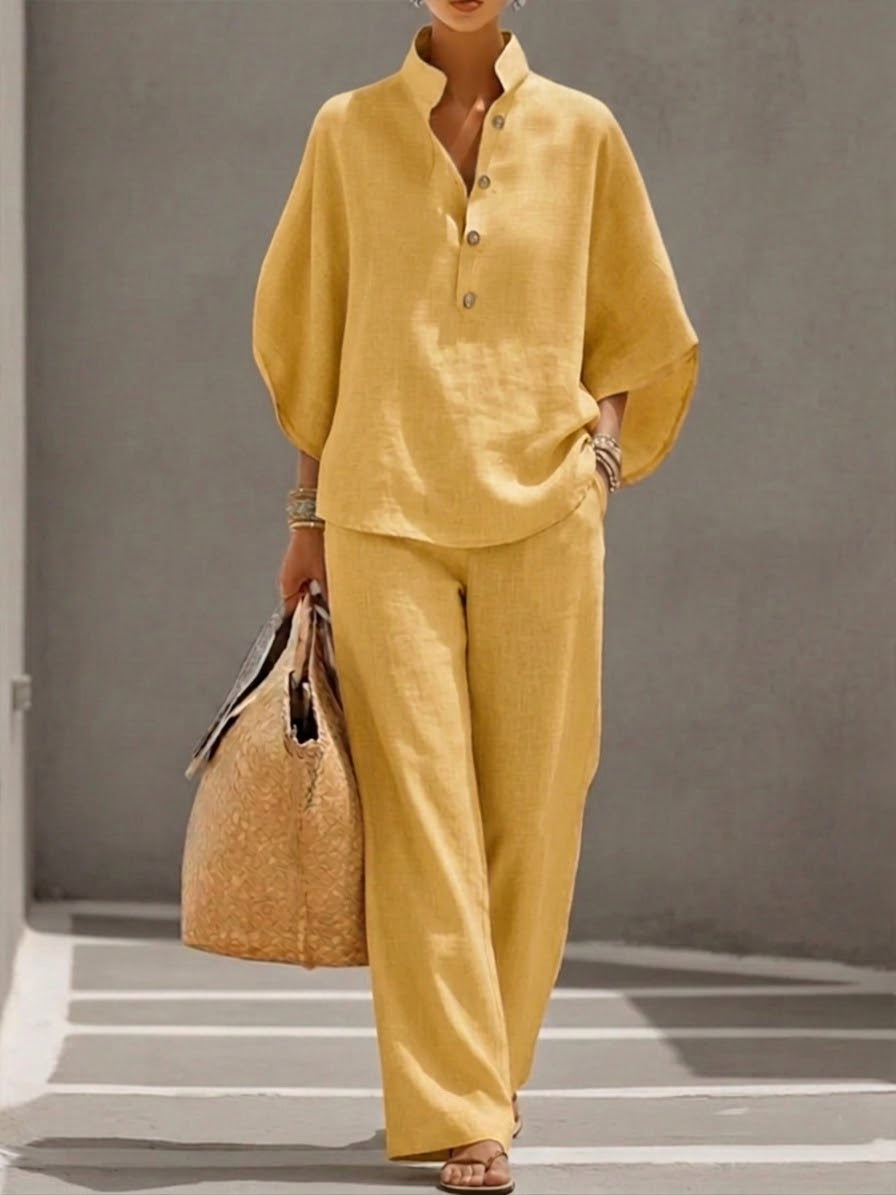 Women's Band Collar Loungewear Set