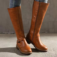 Women's Block Heel Boots - Knee-High Pull-On Boots
