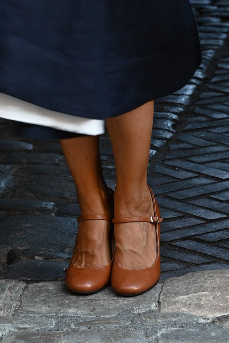 Women's Block Heel Pumps with Round Toe and Adjustable Buckle Strap