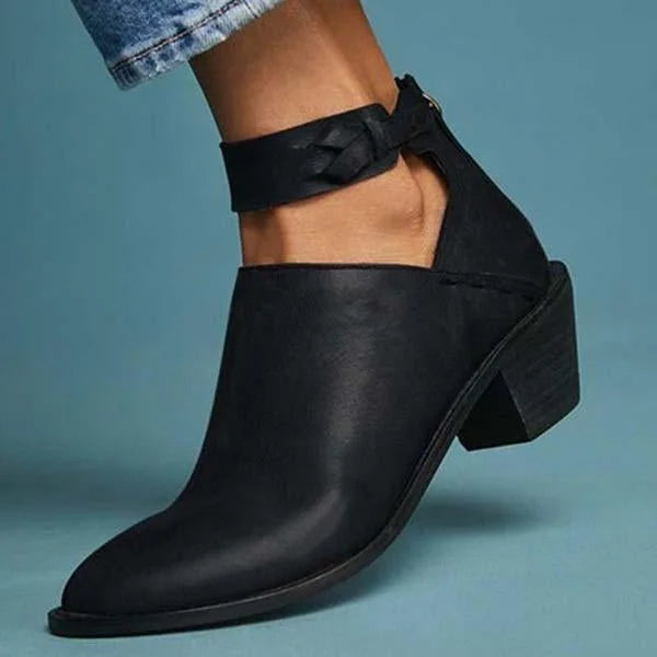 Women's Braided Strap Heeled Ankle Boots