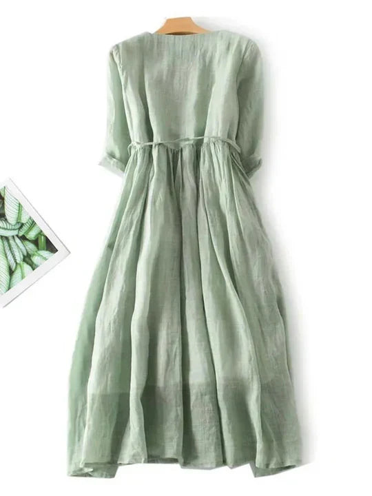 Women's Breezy Ruffled Tie-Waist Midi Dress