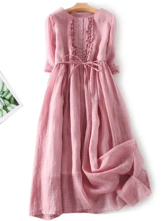 Women's Breezy Ruffled Tie-Waist Midi Dress