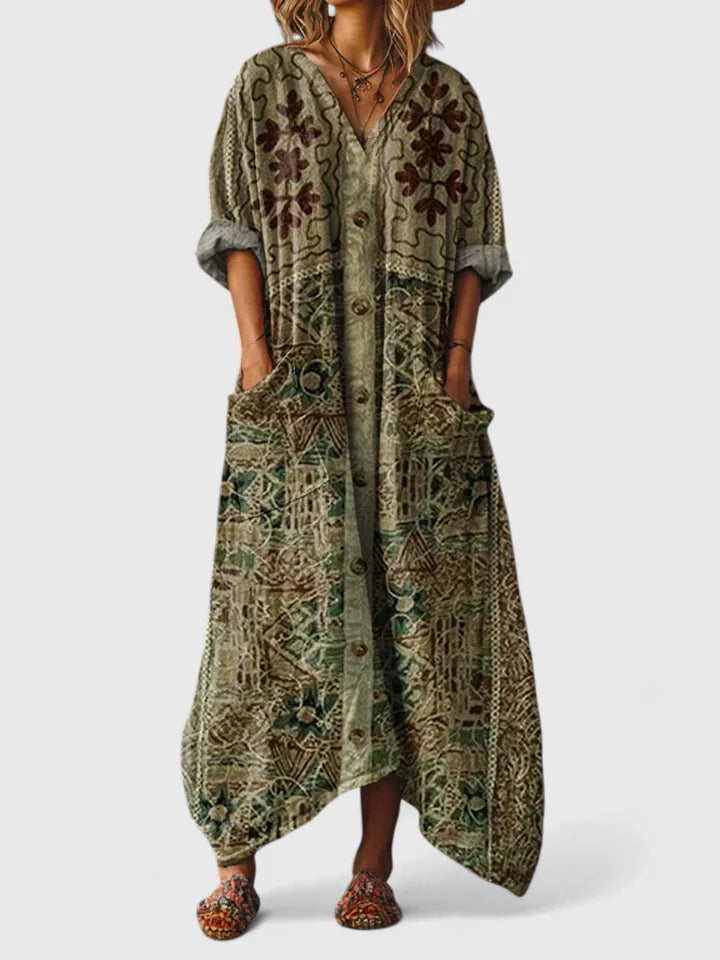 Women's Button-Down Boho Maxi Dress