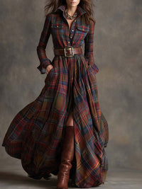 Women's Button-Down Plaid Maxi Dress