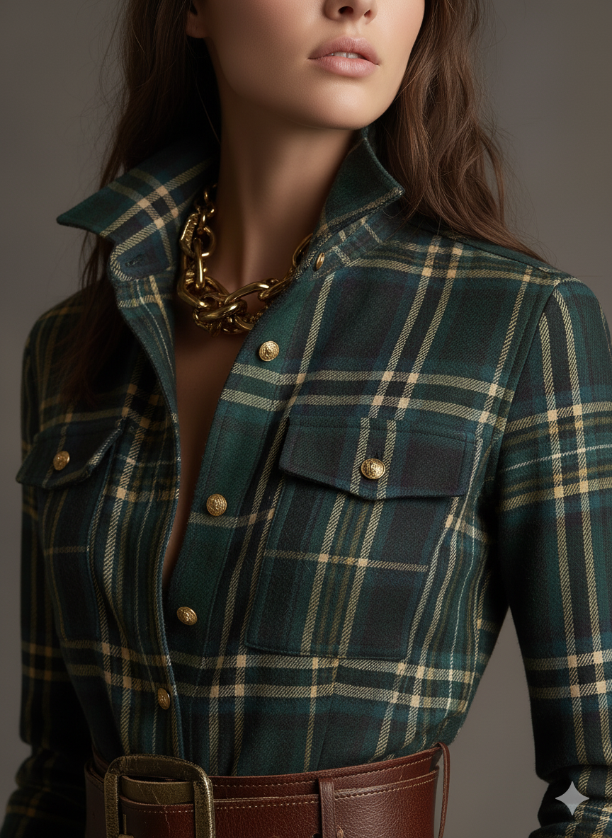Women's Button-Down Plaid Maxi Dress