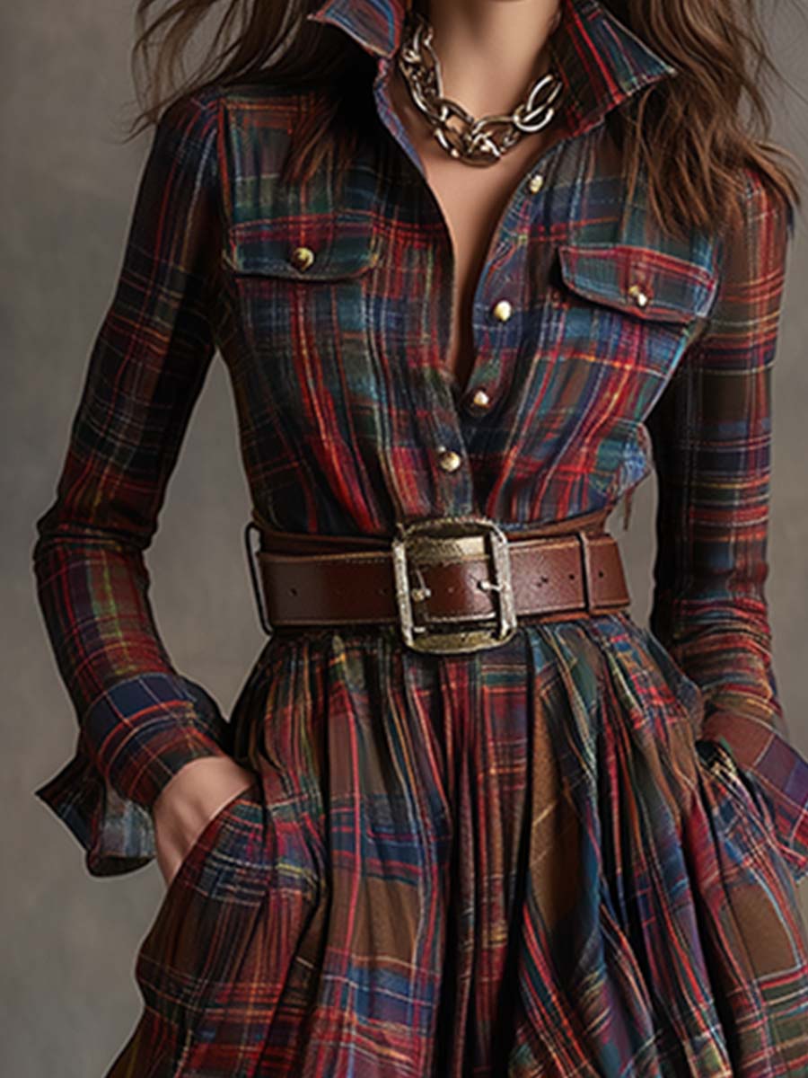 Women's Button-Down Plaid Maxi Dress