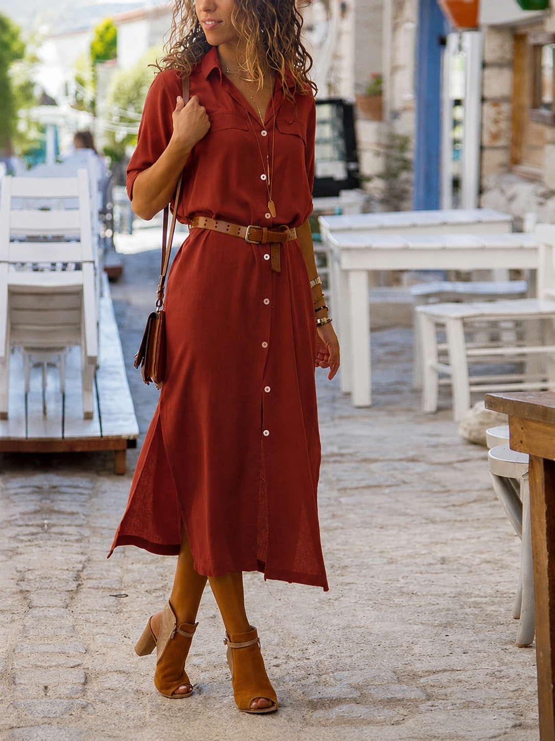 Women's Button-Down Shirt Midi Dress