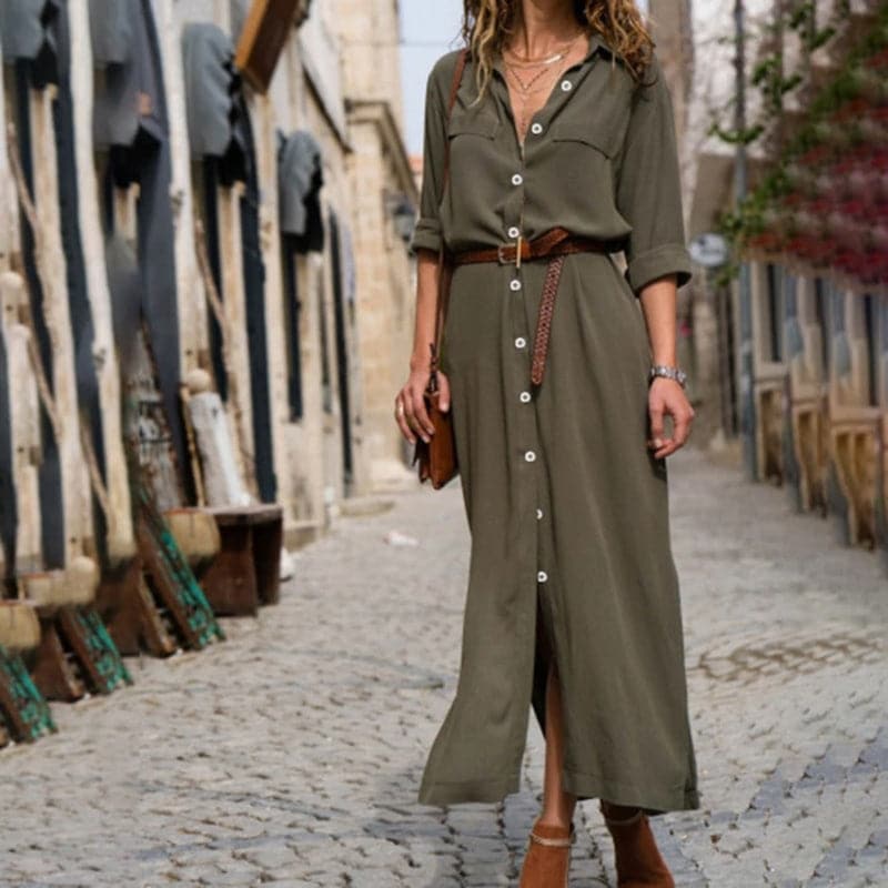 Women's Button-Down Shirt Midi Dress