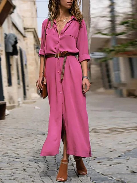 Women's Button-Down Shirt Midi Dress