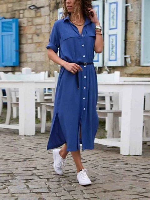 Women's Button-Down Shirt Midi Dress