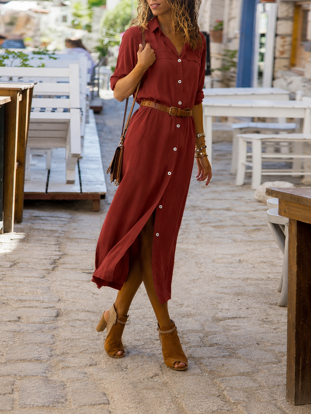 Women's Button-Down Shirt Midi Dress