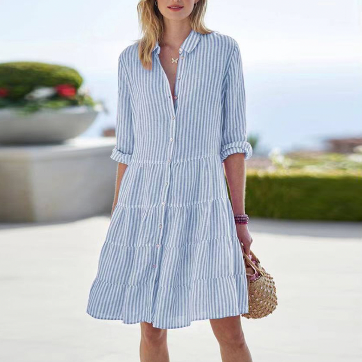 Women's Button-Down Striped Mini Dress