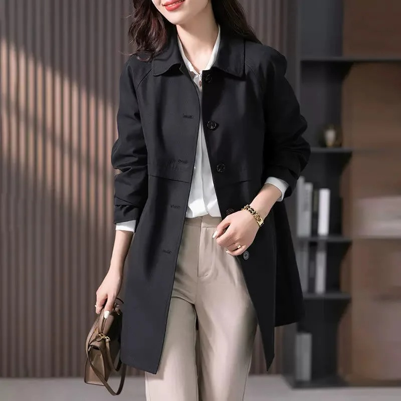 Women's Button-Front Mid-Length Trench Coat