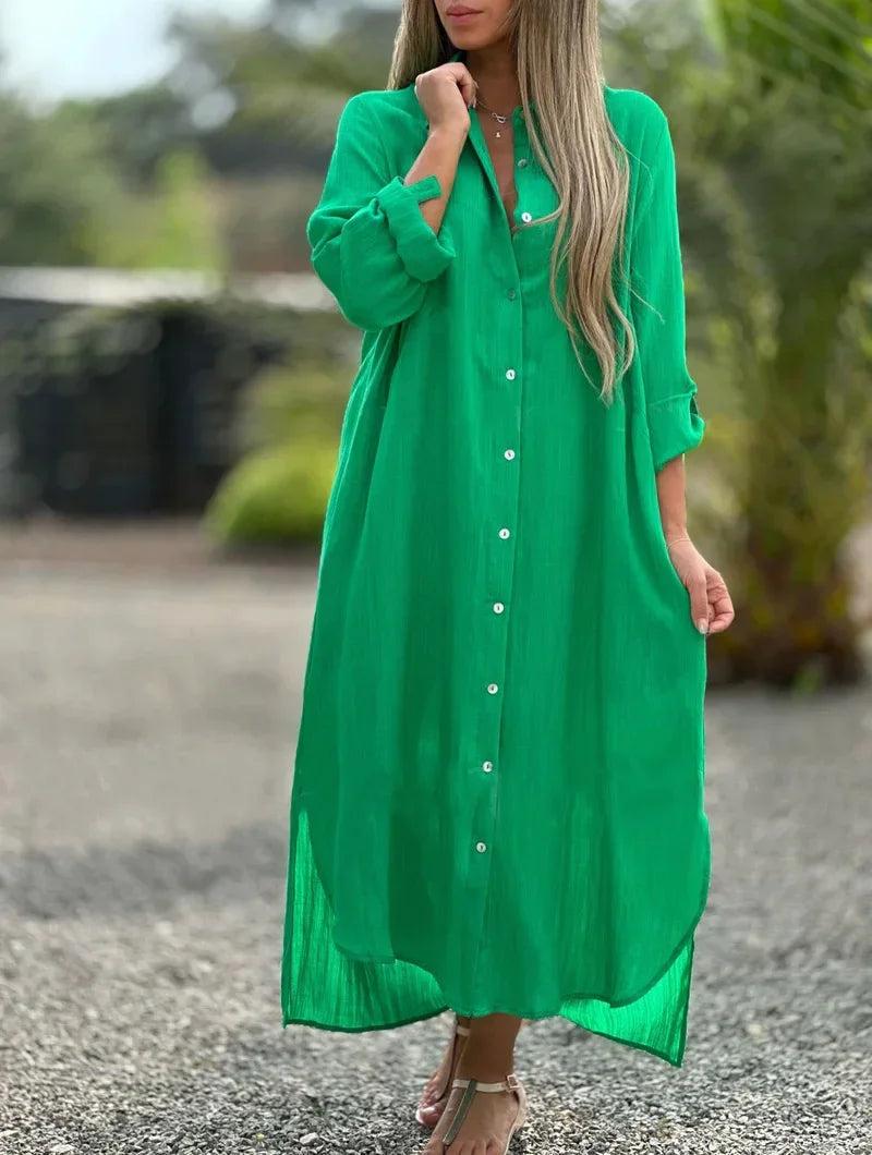 Women's Button-Up Maxi Shirt Dress