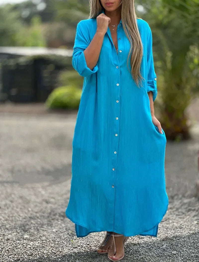 Women's Button-Up Maxi Shirt Dress