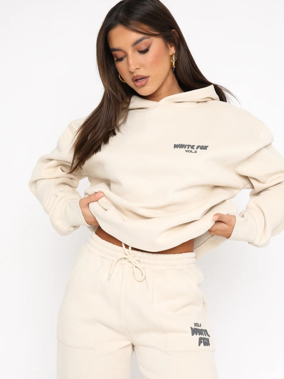Women's Casual Cropped Tracksuit with Back Graphic Print