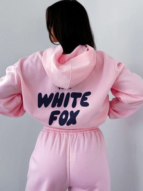 Women's Casual Cropped Tracksuit with Back Graphic Print