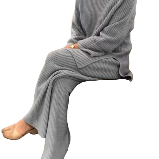 Women's Casual Knitted Sweater and Trousers Matching Set