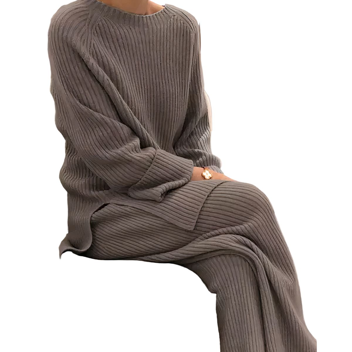Women's Casual Knitted Sweater and Trousers Matching Set