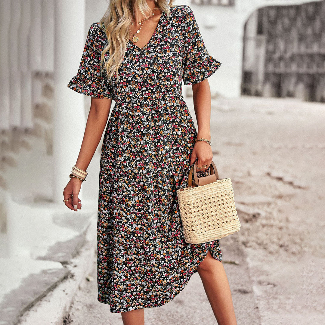 Women's Chic Summer Floral Midi Dress