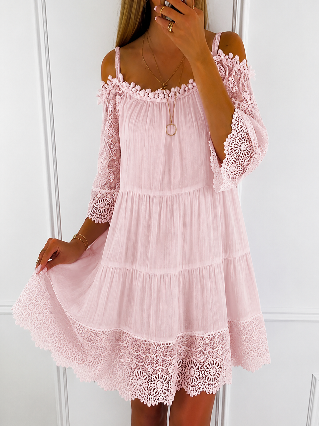 Women's Cold-Shoulder Tiered Mini Dress