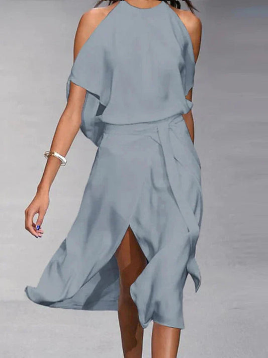 Women's Cold-Shoulder Wrap Midi Dress