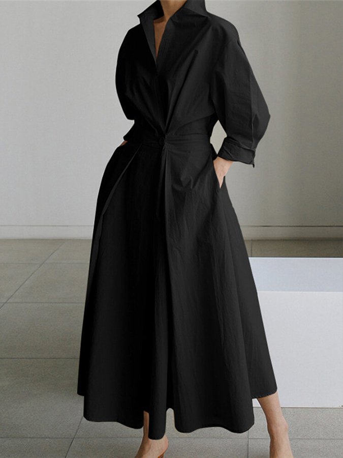 Women's Collared A-Line Midi Dress