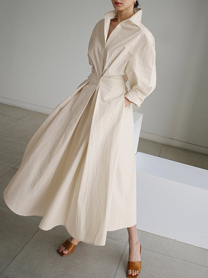 Women's Collared A-Line Midi Dress