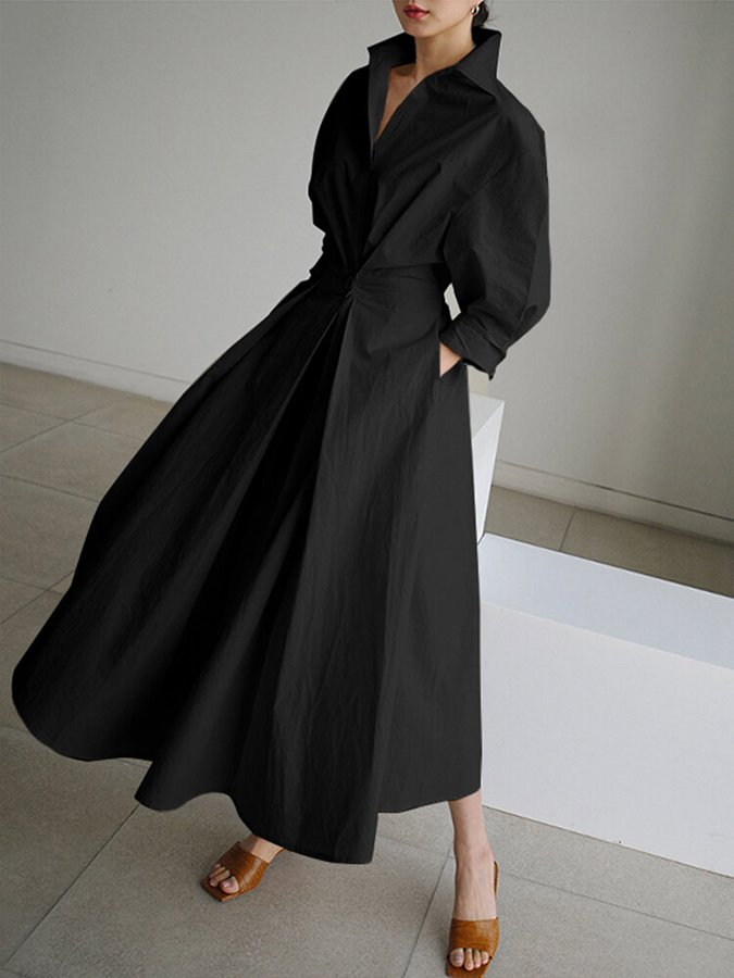 Women's Collared A-Line Midi Dress