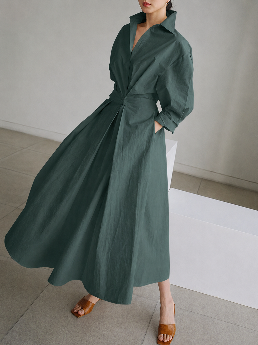 Women's Collared A-Line Midi Dress