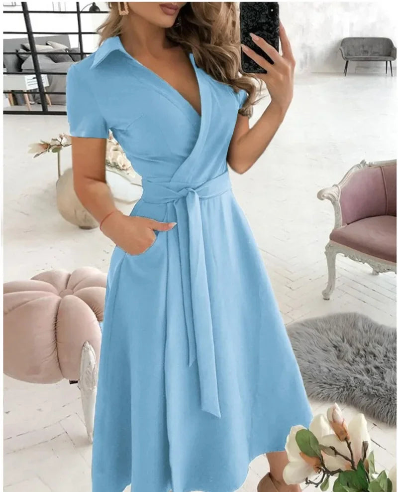 Women's Collared Wrap Midi Dress