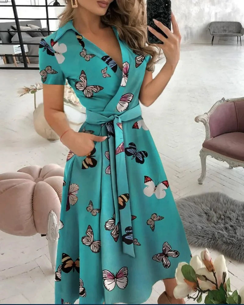 Women's Collared Wrap Midi Dress