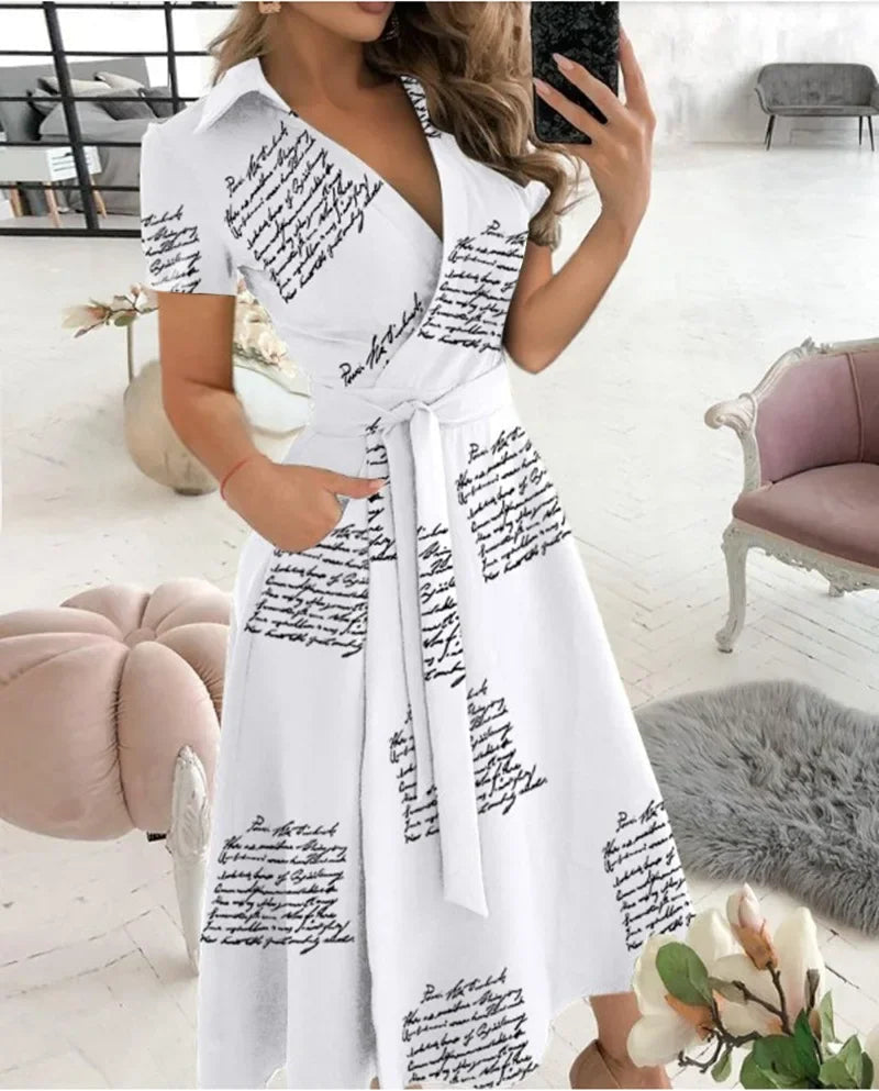 Women's Collared Wrap Midi Dress