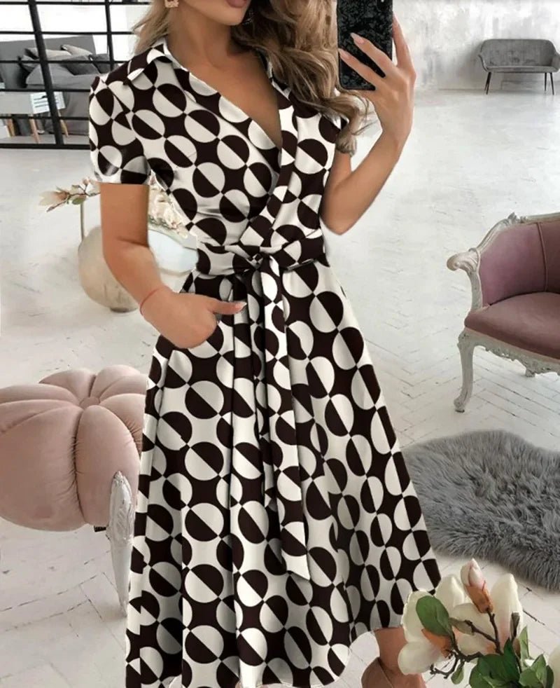 Women's Collared Wrap Midi Dress