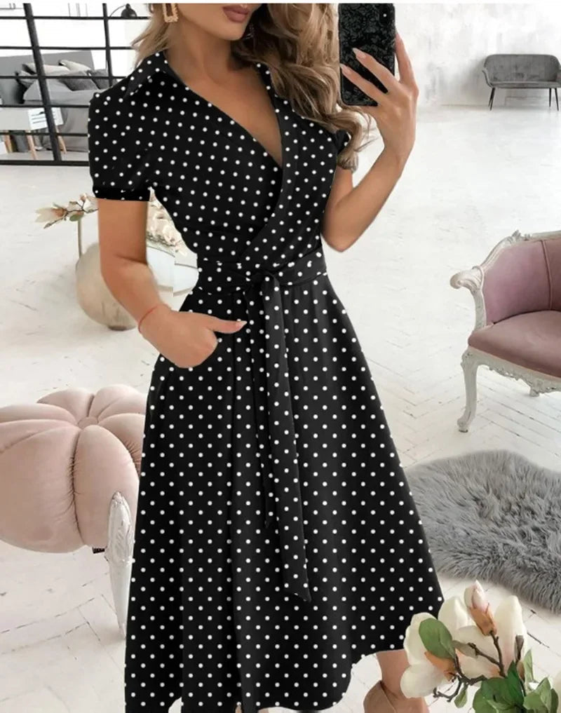 Women's Collared Wrap Midi Dress