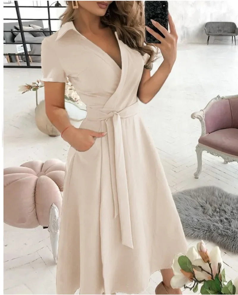 Women's Collared Wrap Midi Dress