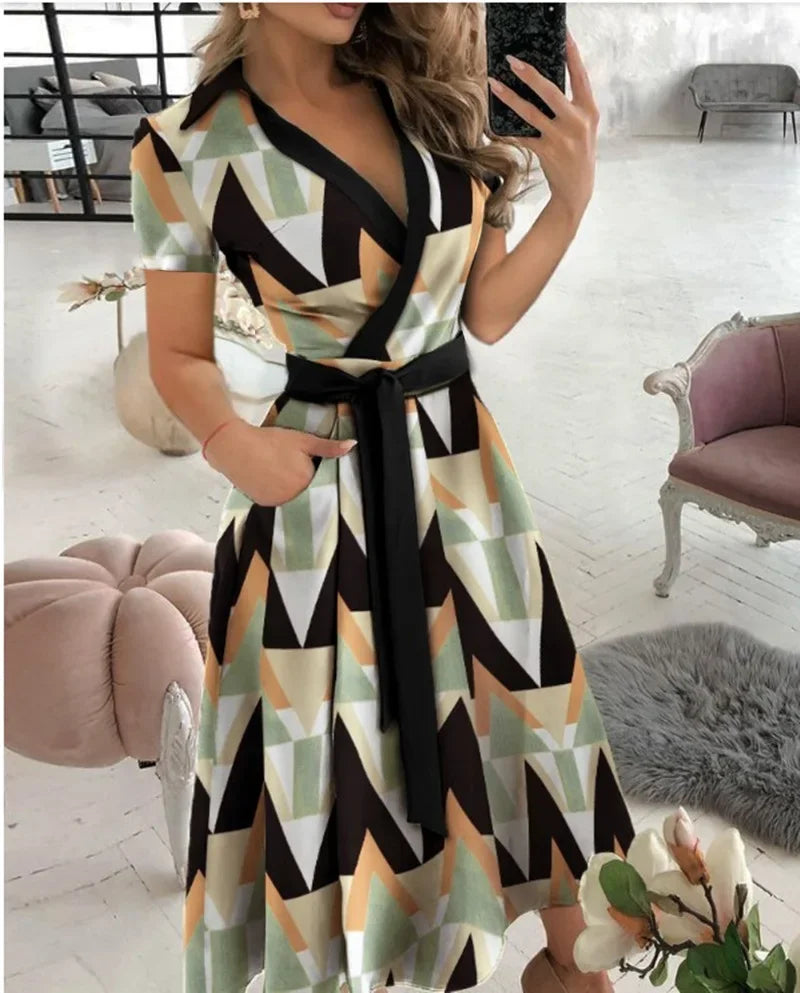 Women's Collared Wrap Midi Dress