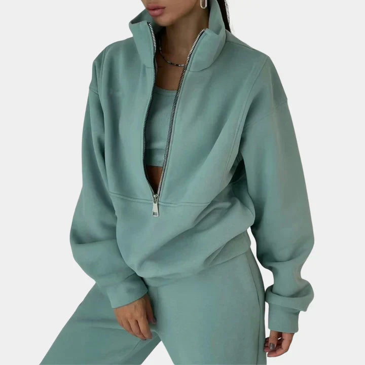 Women's Comfortable Tracksuit with Zip-Up Sweatshirt