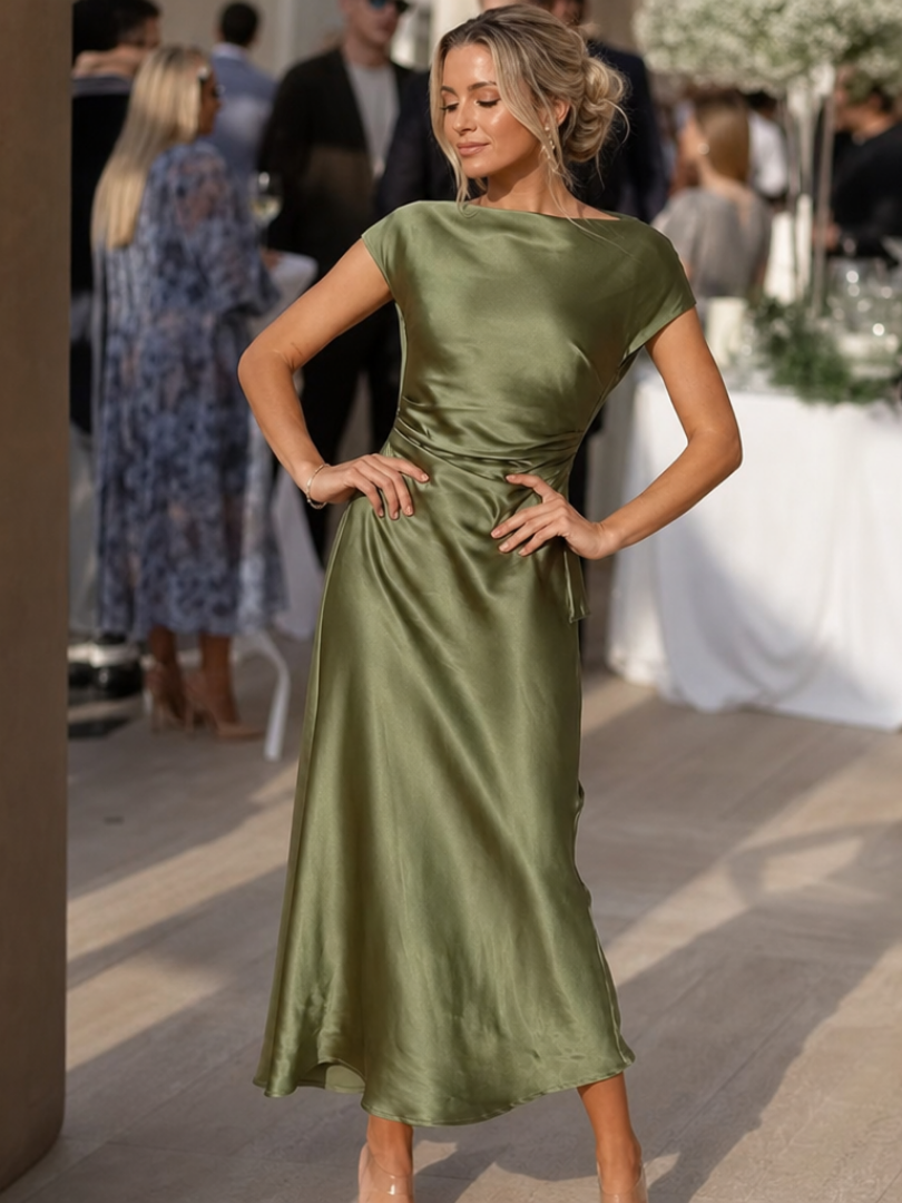 Women's Cowl Neck Slip Midi Dress