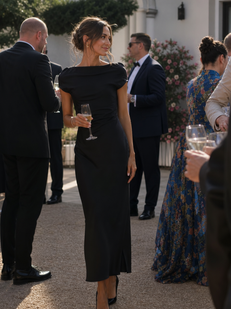 Women's Cowl Neck Slip Midi Dress