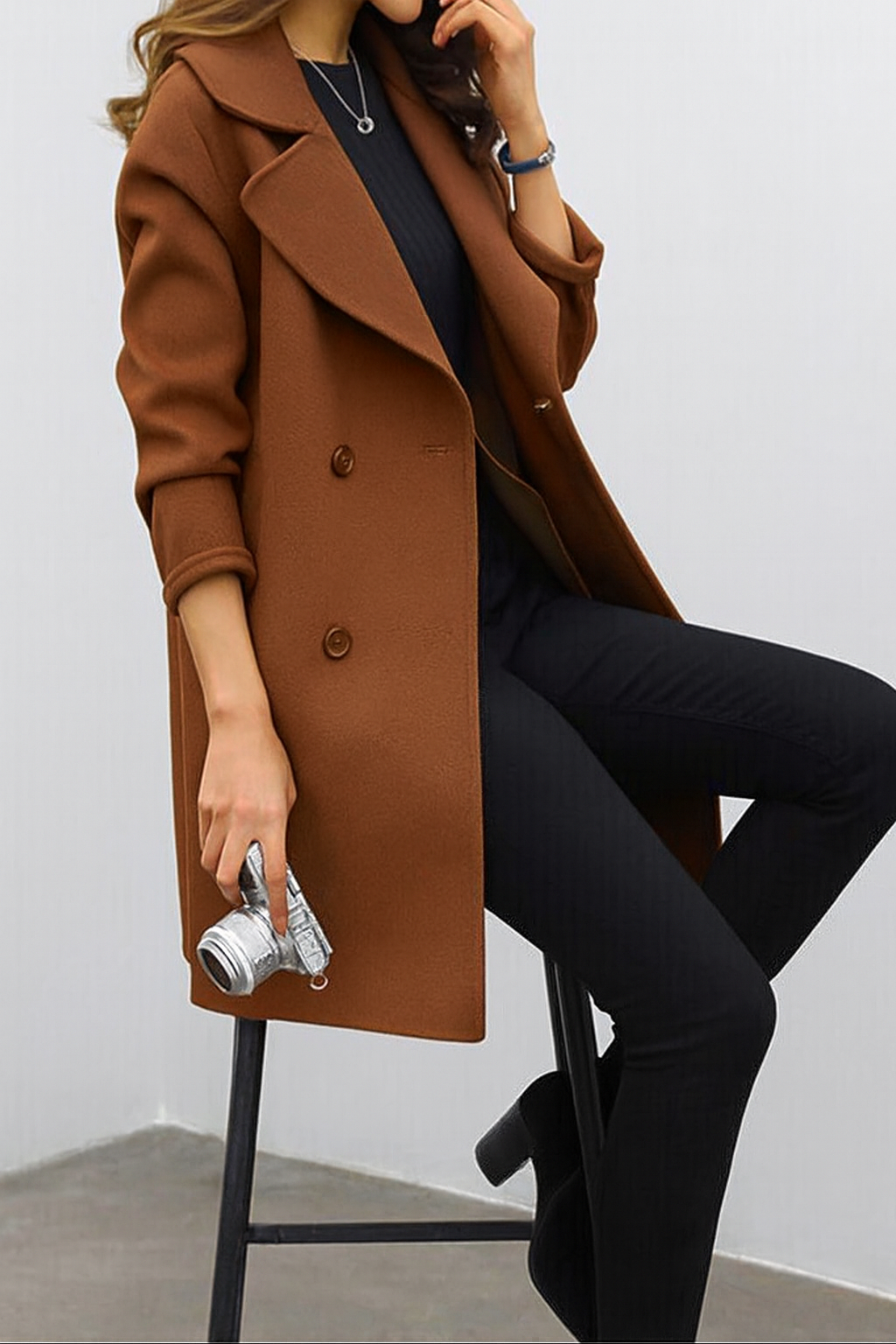 Women's Double-Breasted Mid-Length Coat