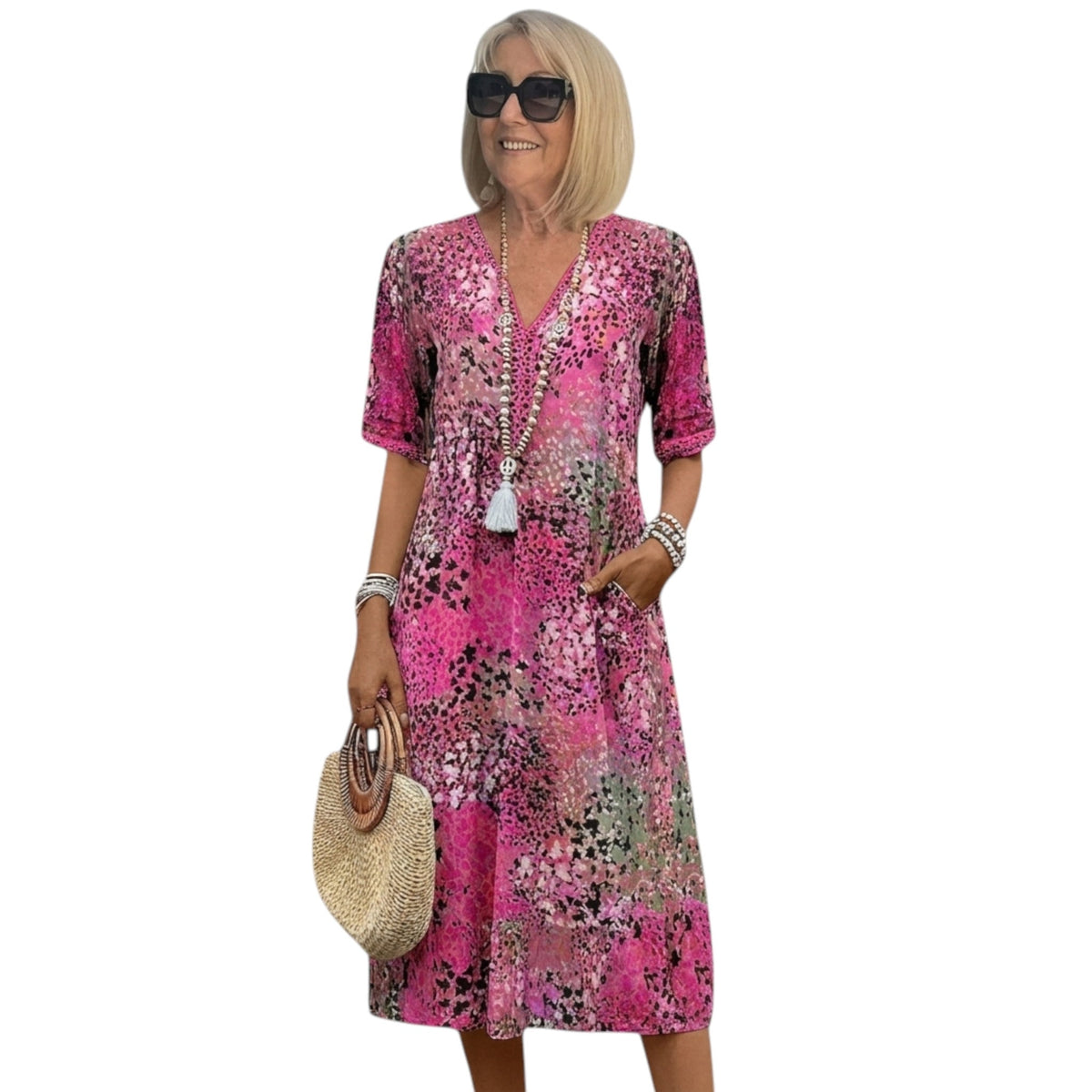 Women's Draped Bohemian Lightweight Fabric Dress