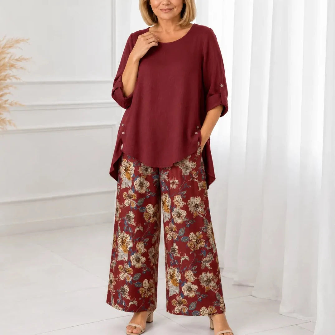 Women's Draped High-Low Tunic & Wide-Leg Pants Set