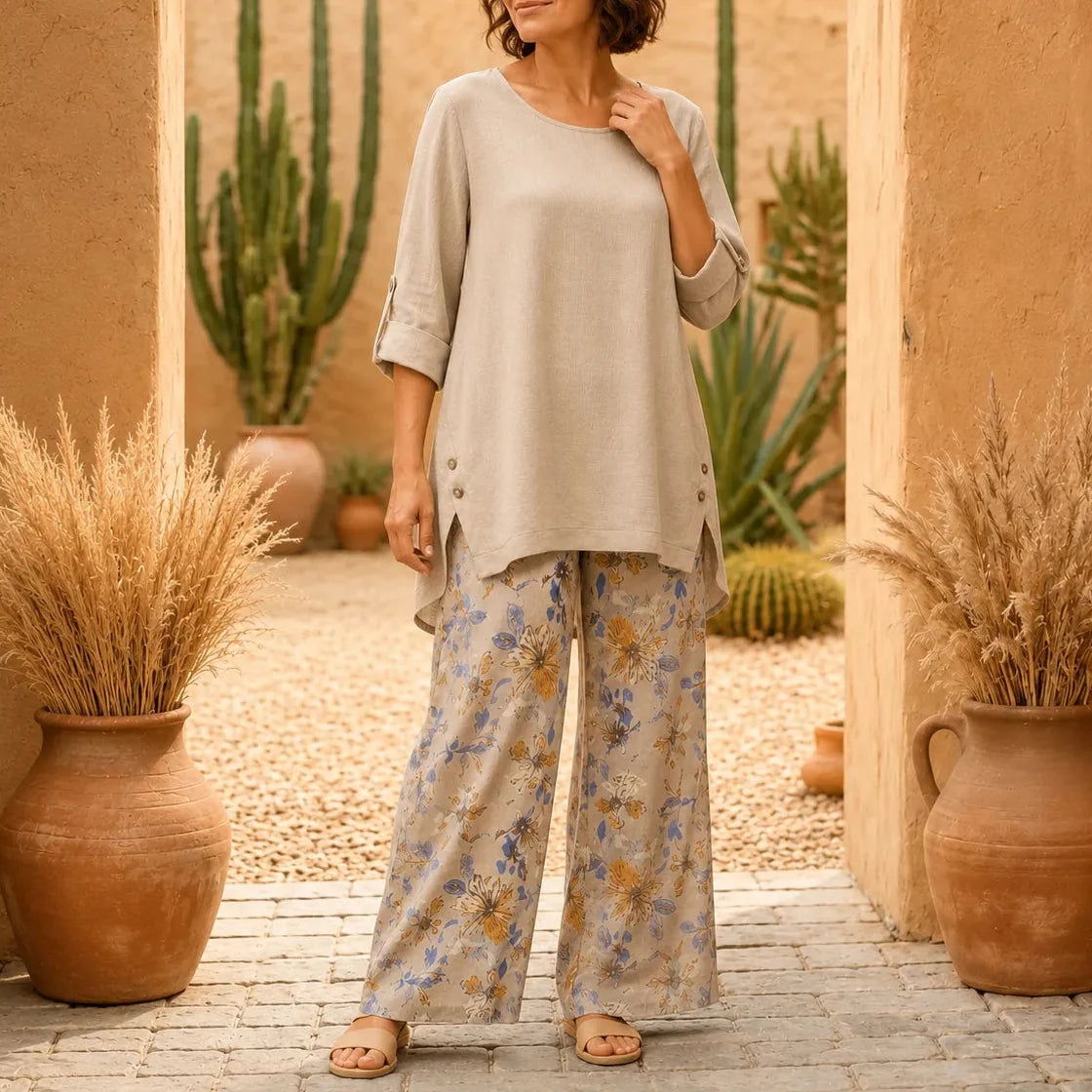 Women's Draped High-Low Tunic & Wide-Leg Pants Set