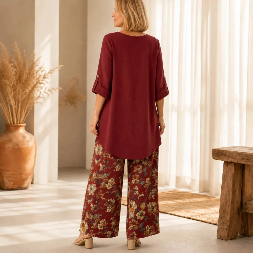 Women's Draped High-Low Tunic & Wide-Leg Pants Set