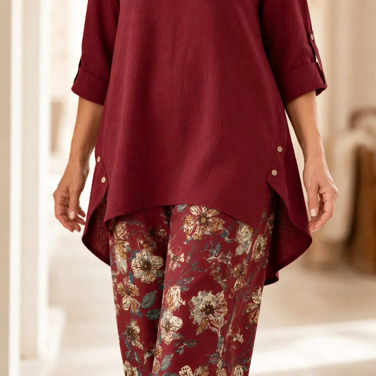Women's Draped High-Low Tunic & Wide-Leg Pants Set