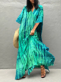 Women's Effortless Green Boho Maxi Dress in Casual Caftan Style