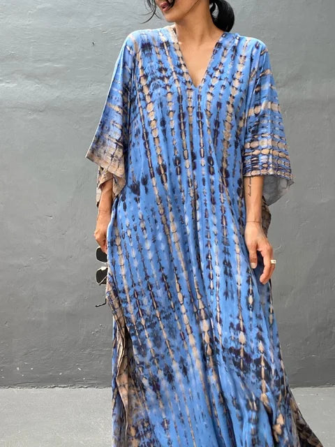 Women's Effortless Green Boho Maxi Dress in Casual Caftan Style