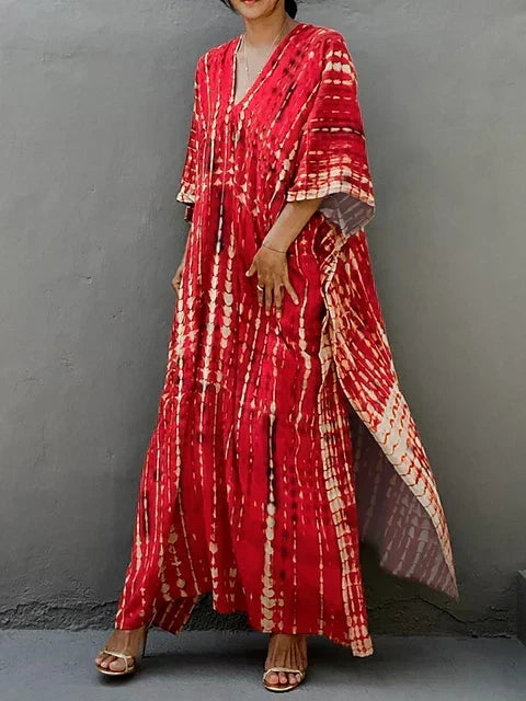 Women's Effortless Green Boho Maxi Dress in Casual Caftan Style